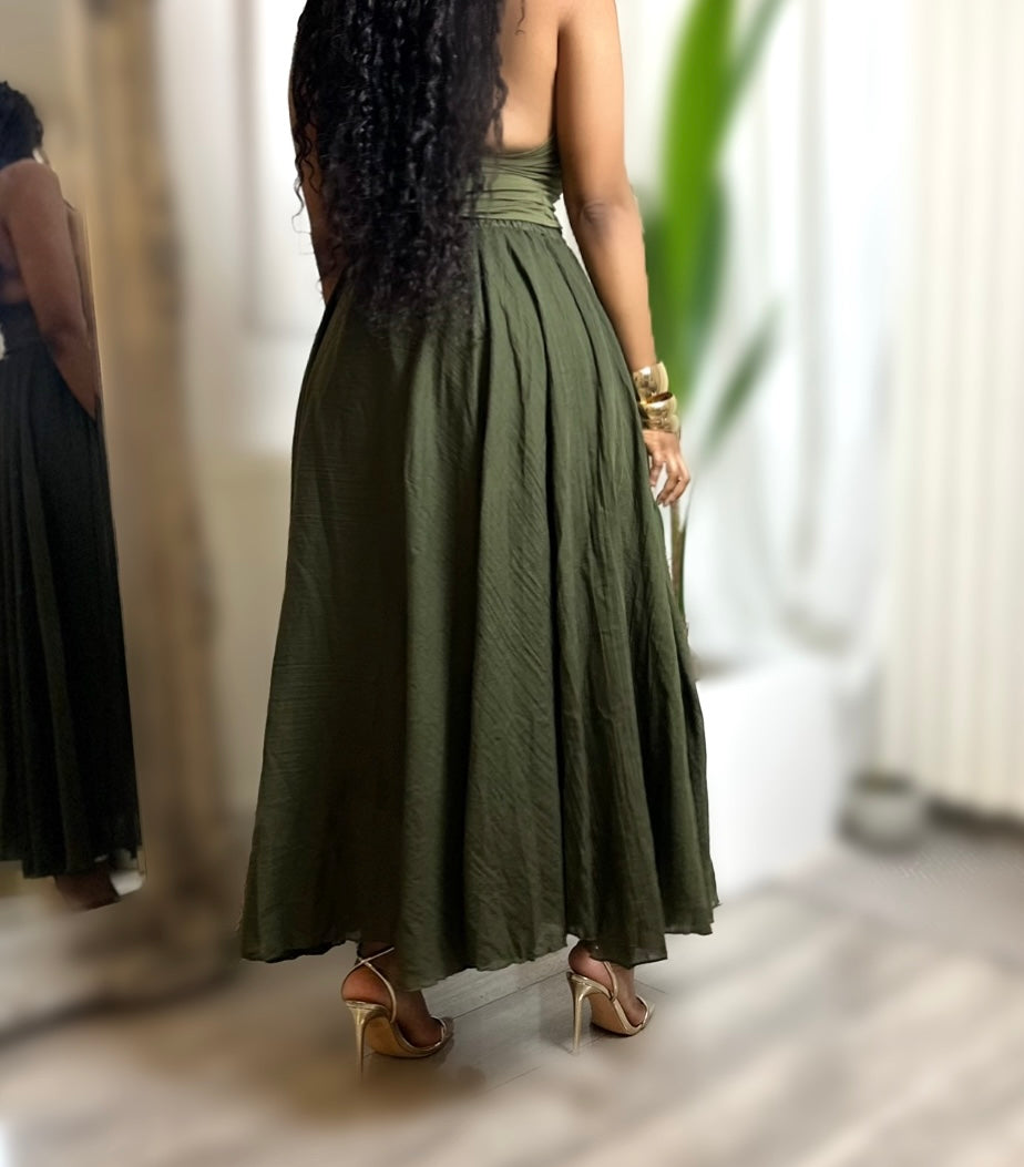 Olive Green Cotton Maxi Skirt