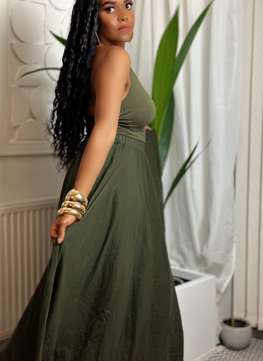 Olive Green Cotton Maxi Skirt