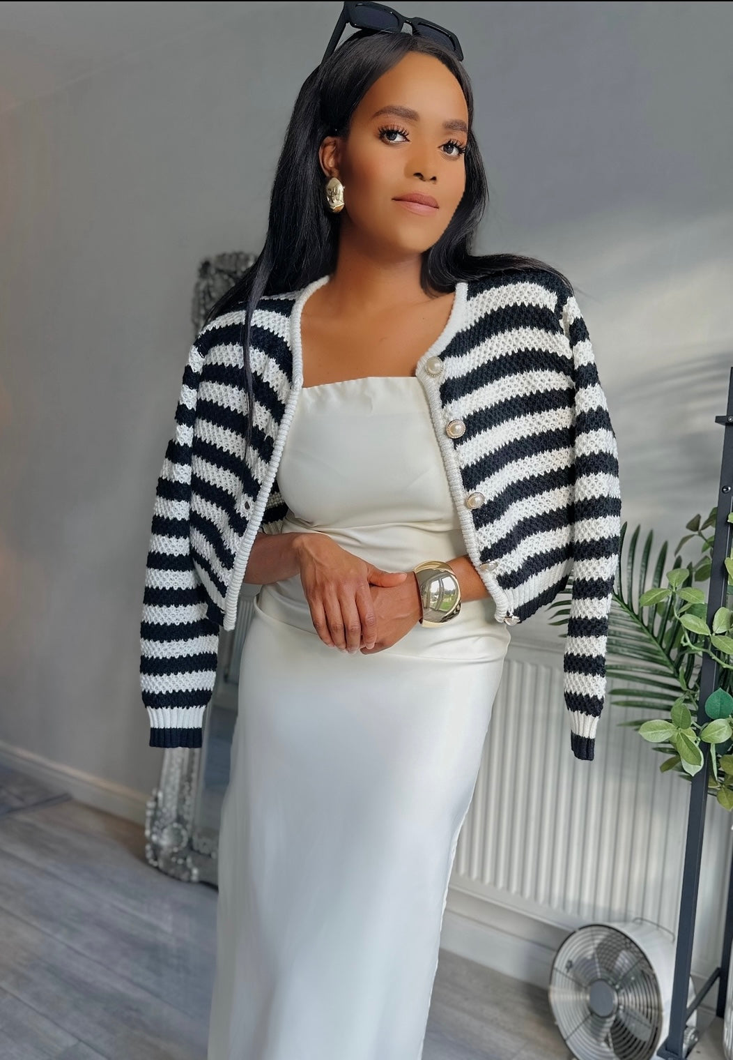 Striped Pattern Buttoned Down Cardigan