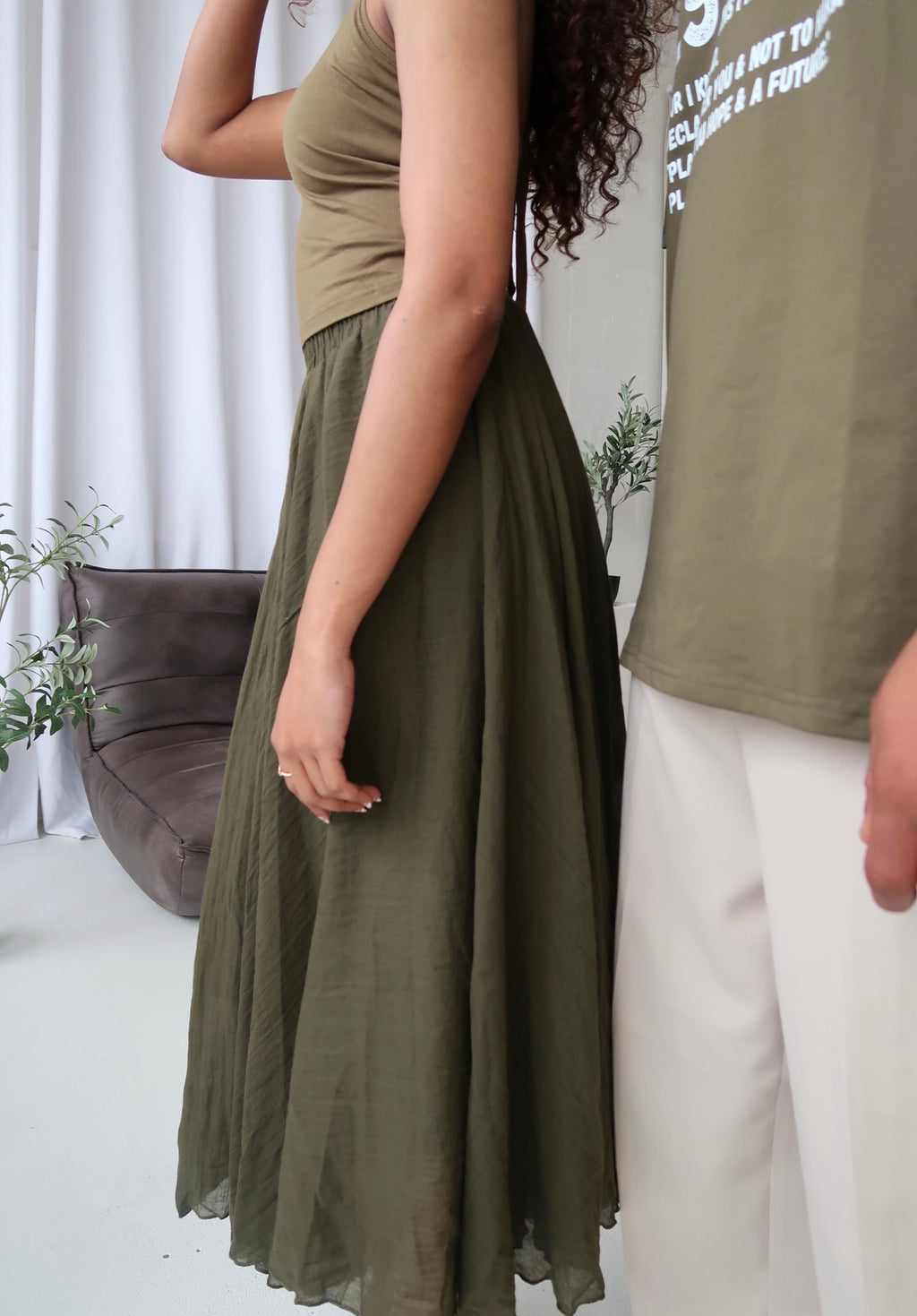 Olive Green Cotton Maxi Skirt