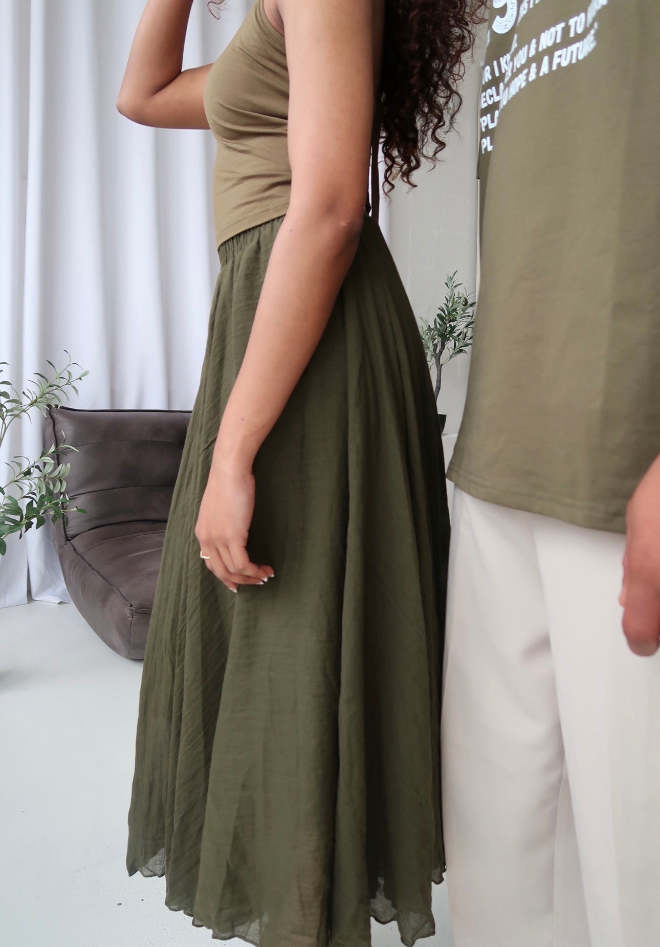 Olive Green Cotton Maxi Skirt
