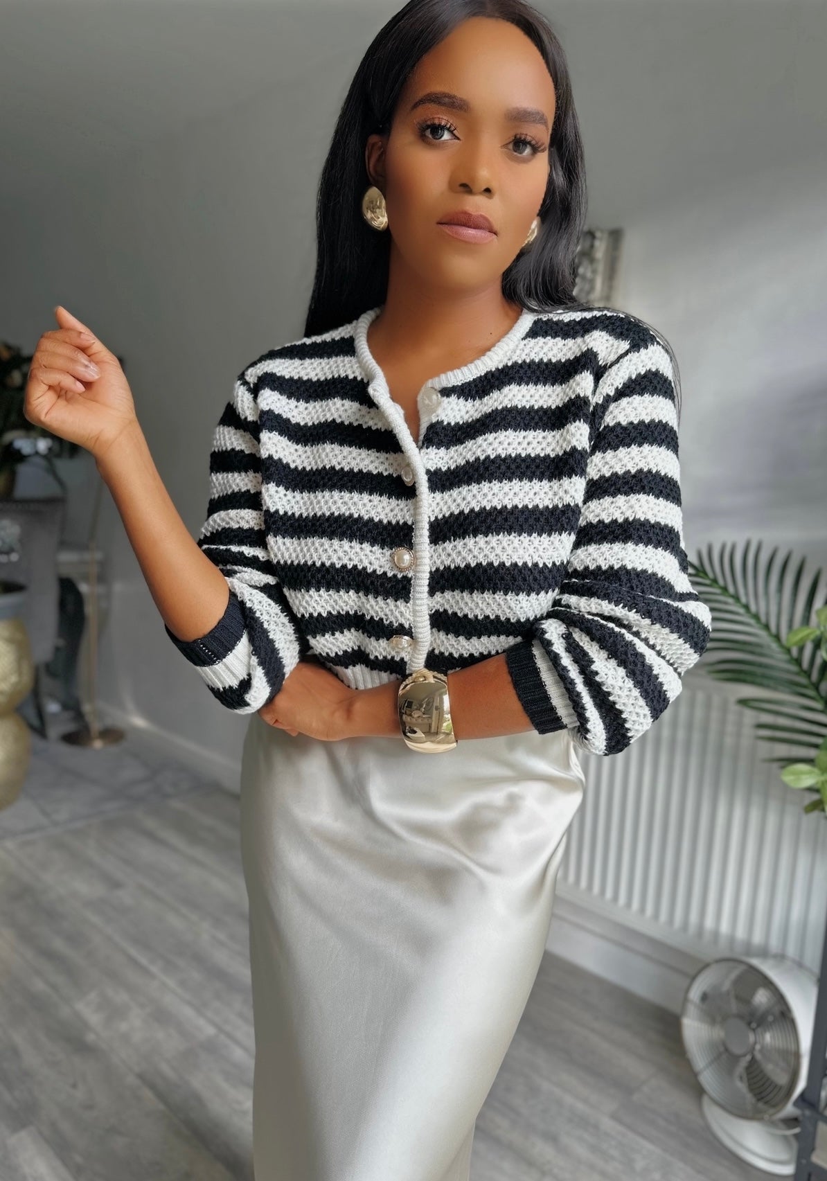 Striped Pattern Buttoned Down Cardigan