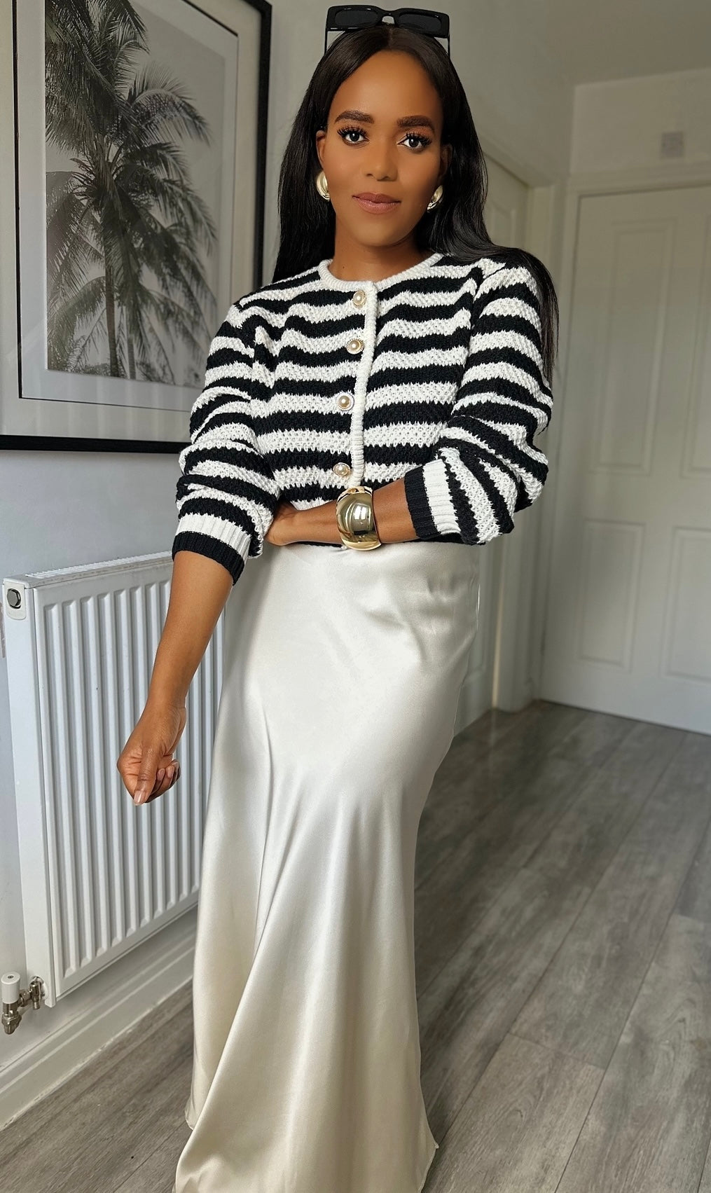 Striped Pattern Buttoned Down Cardigan