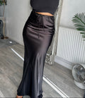 Drawstring High-waist Silk Long Skirt