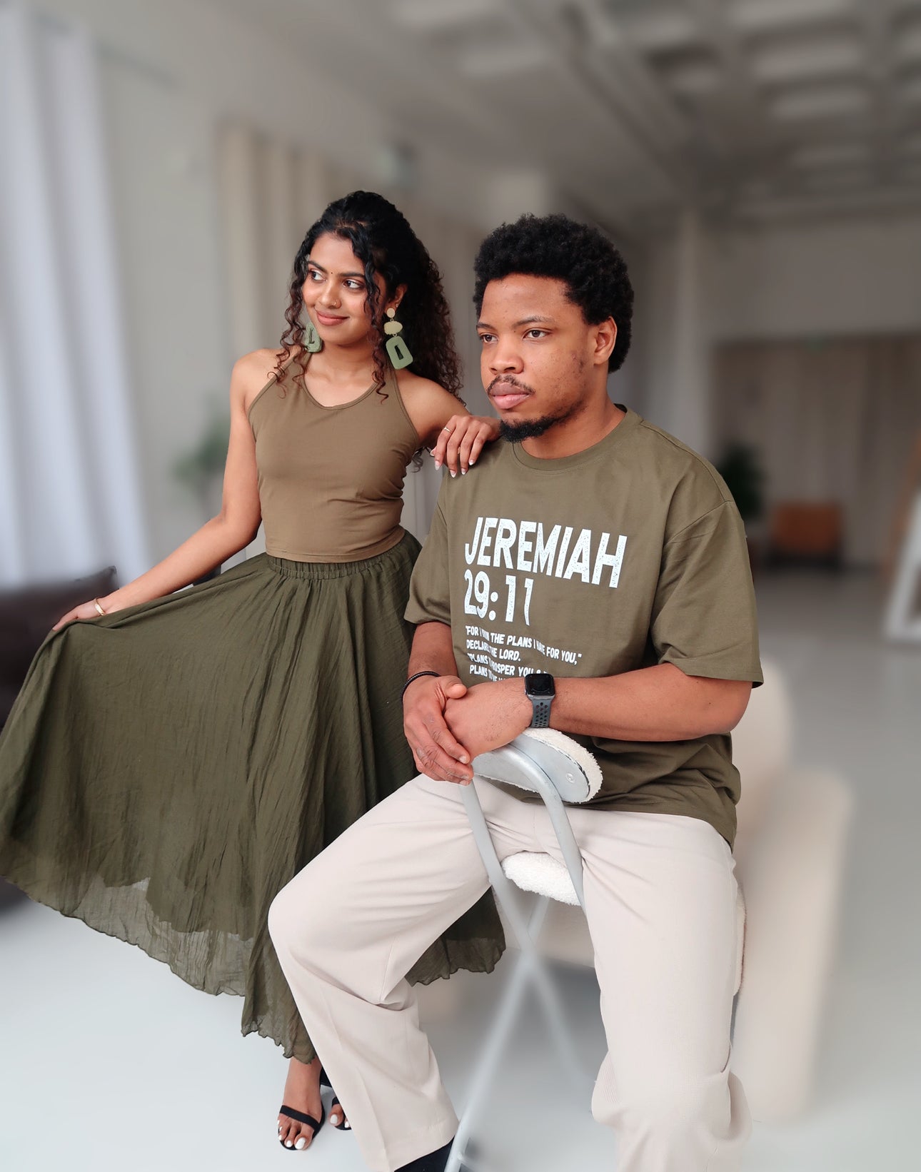 Olive Green Cotton Maxi Skirt