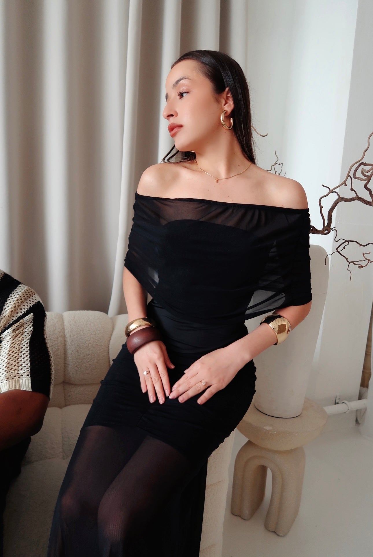 Black Sheer Mesh Evening Dress