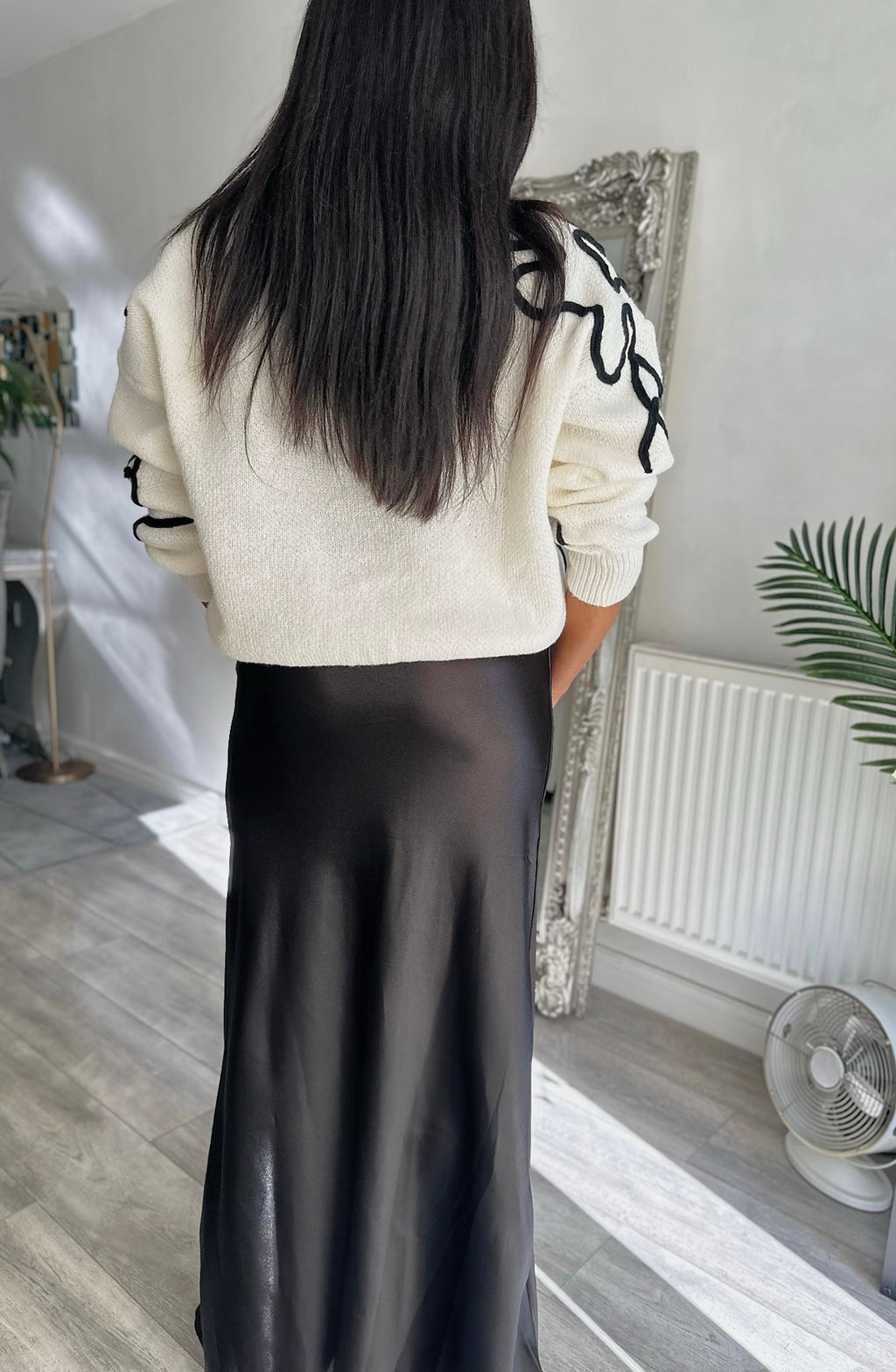 Drawstring High-waist Silk Long Skirt