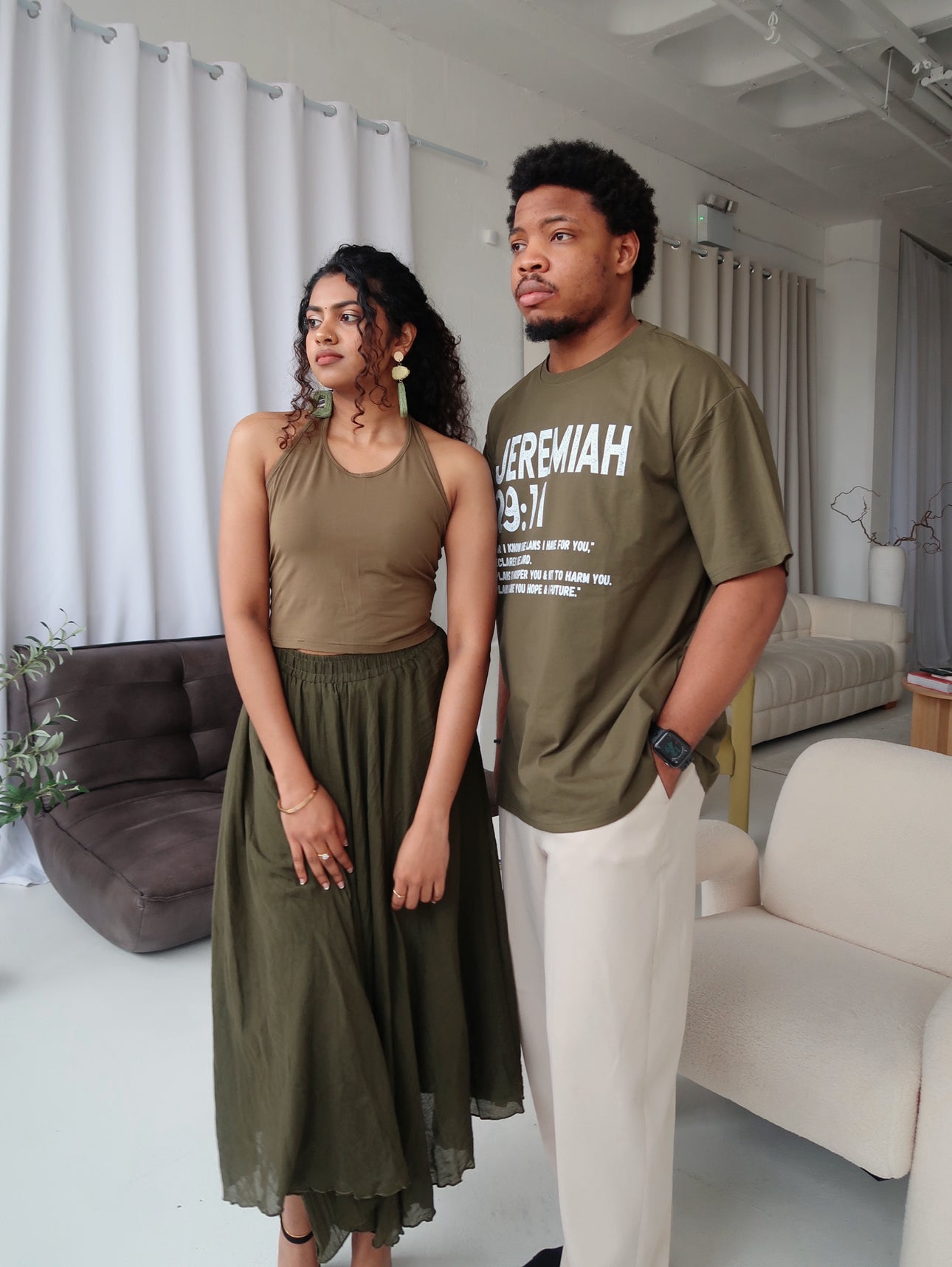 Olive Green Cotton Maxi Skirt