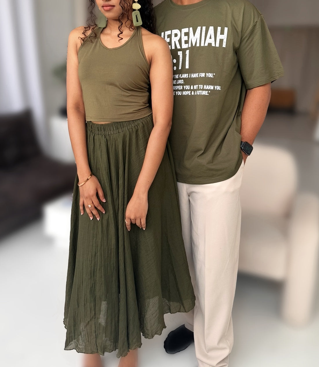 Olive Green Cotton Maxi Skirt