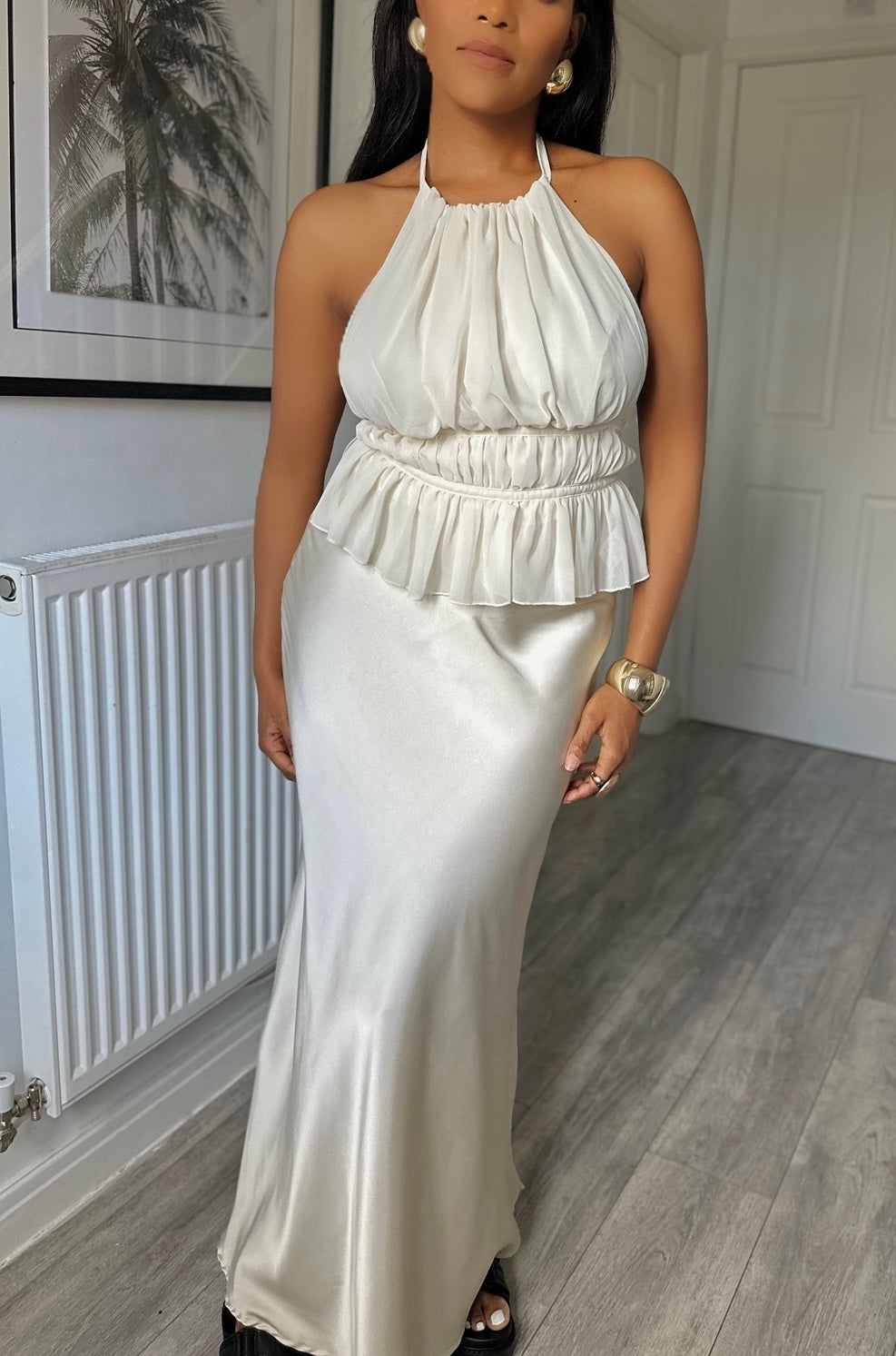 Satin Long High waist Maxi Skirt