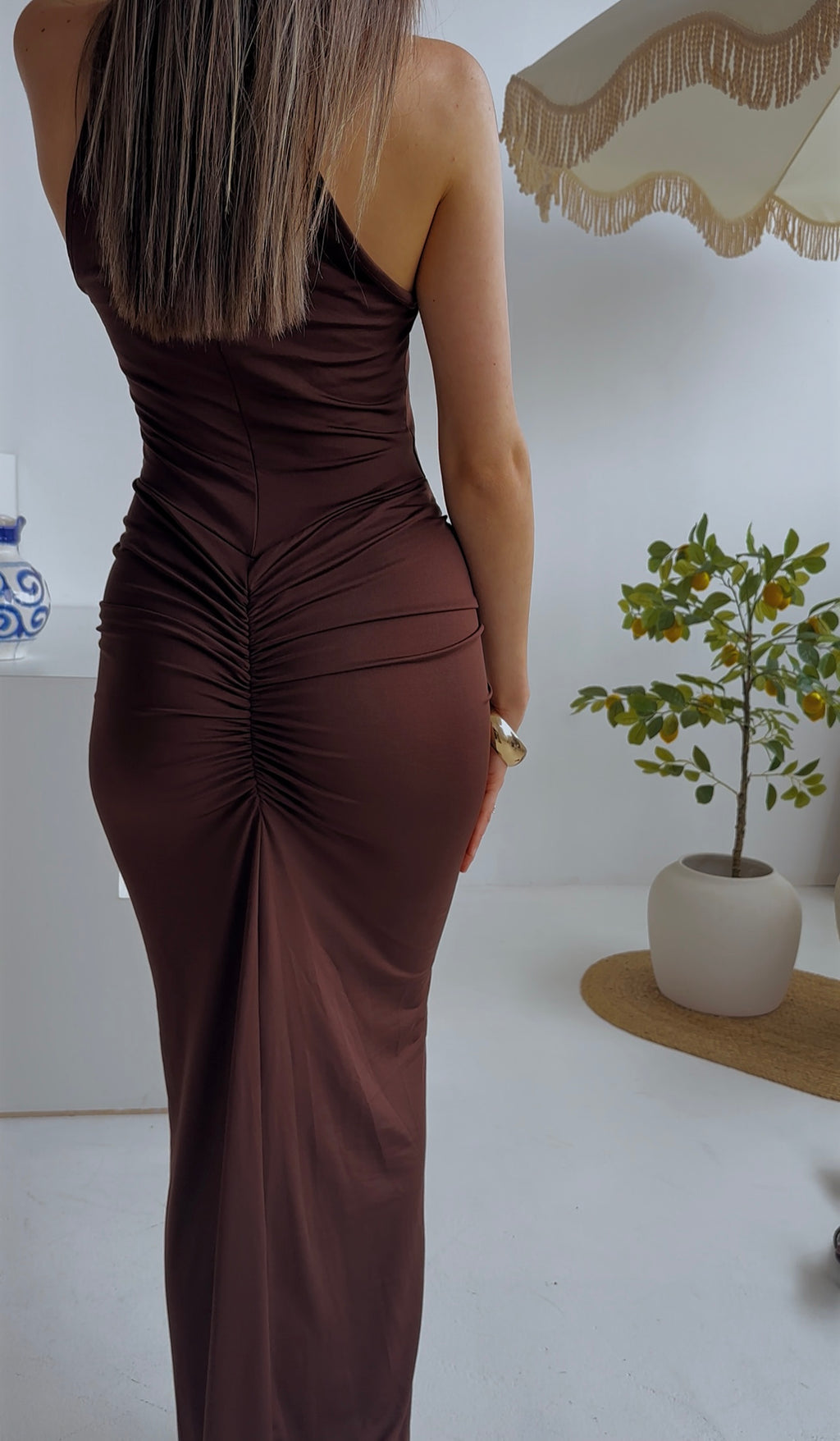 Chocolate Brown Maxi Elegant Evening Dress