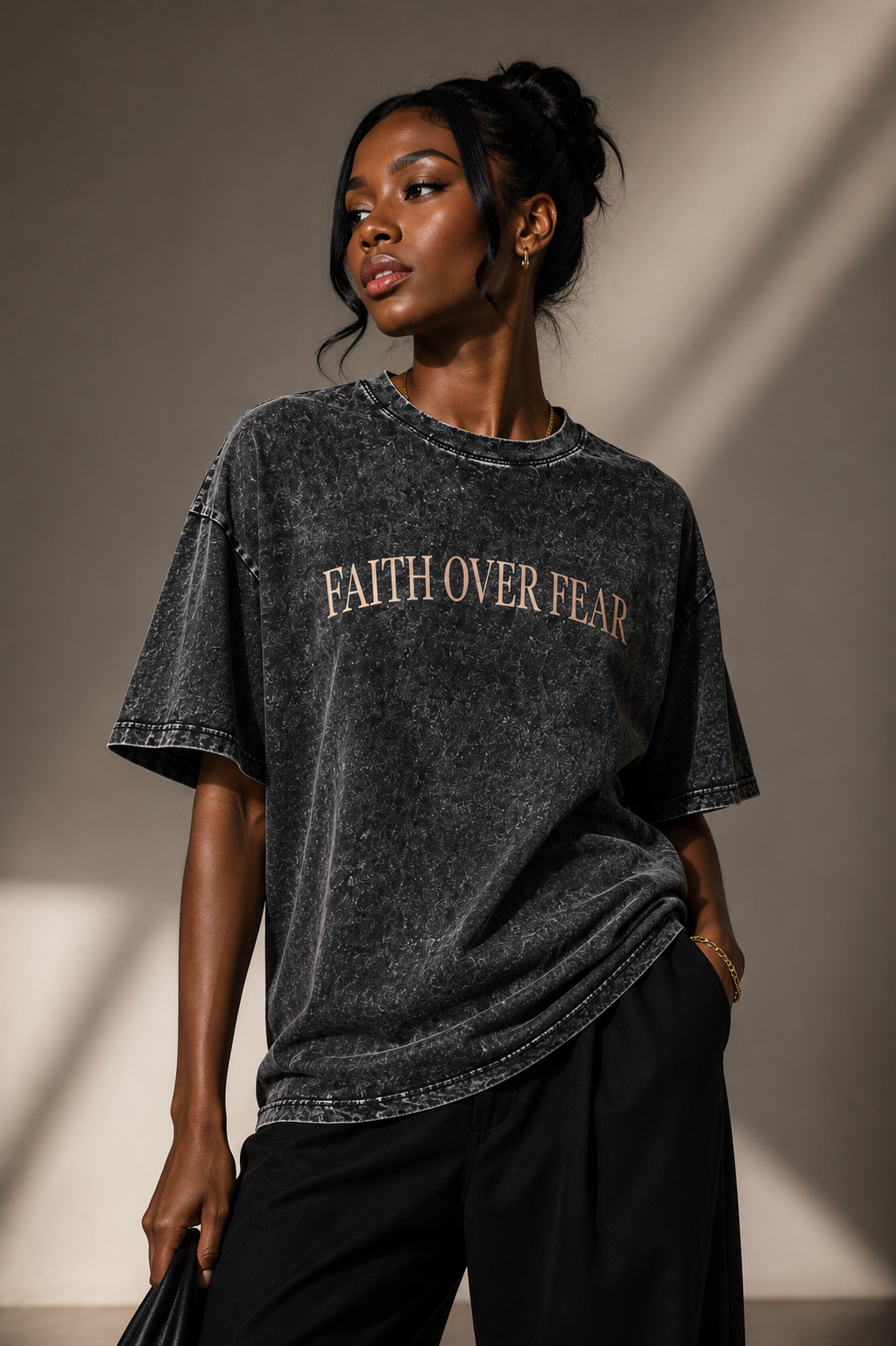 100% Cotton  T-Shirt Faith Over Fear Slogan