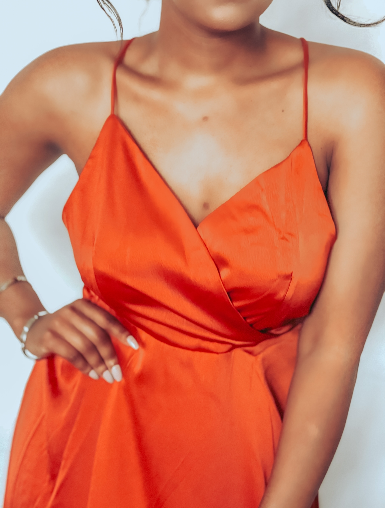 Silk/Satin Red Orange Summer Dress | Best-Selling