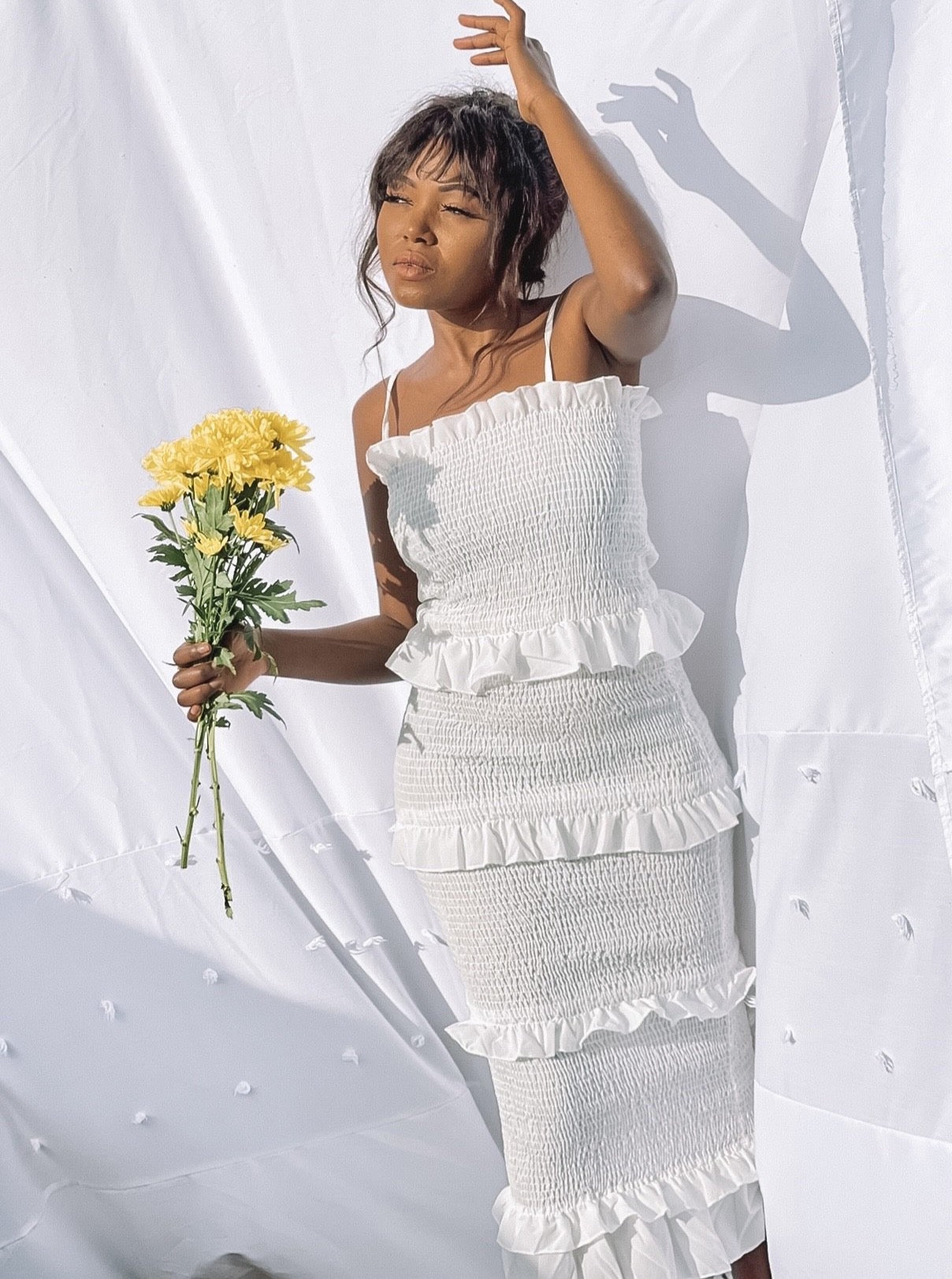 Midi Dress With Ruffles White