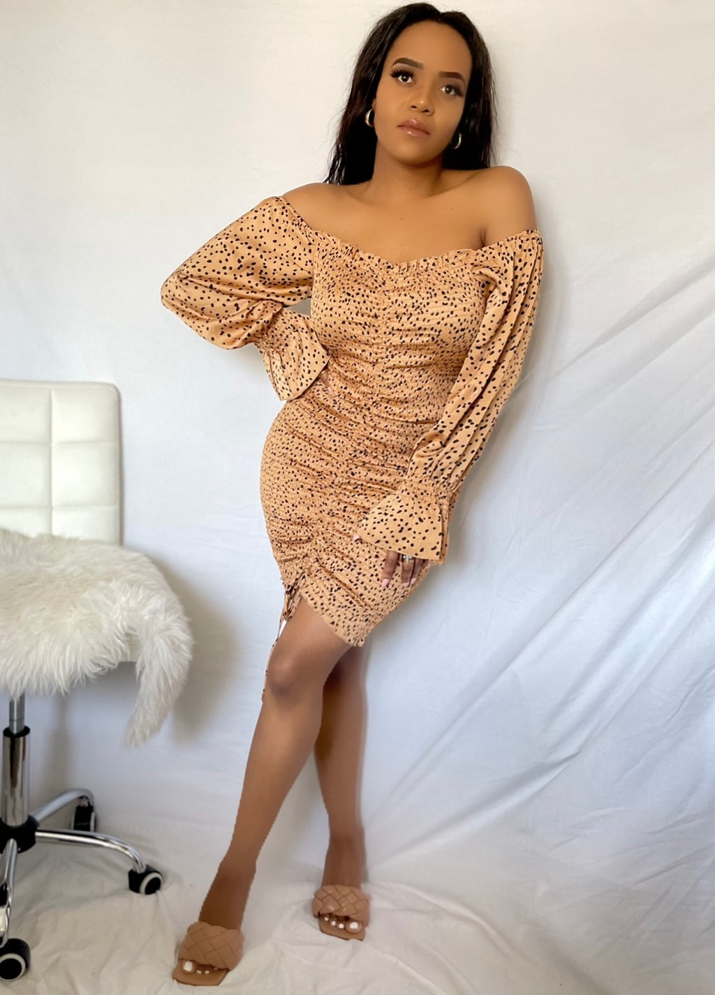 Off the shoulder dress long sleeves ruffles | Best-selling NEW