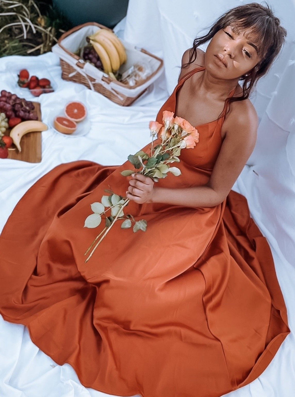 Silk/Satin Red Orange Summer Dress | Best-Selling