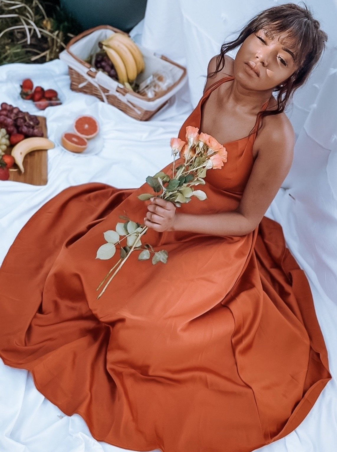 Silk/Satin Red Orange Summer Dress | Best-Selling
