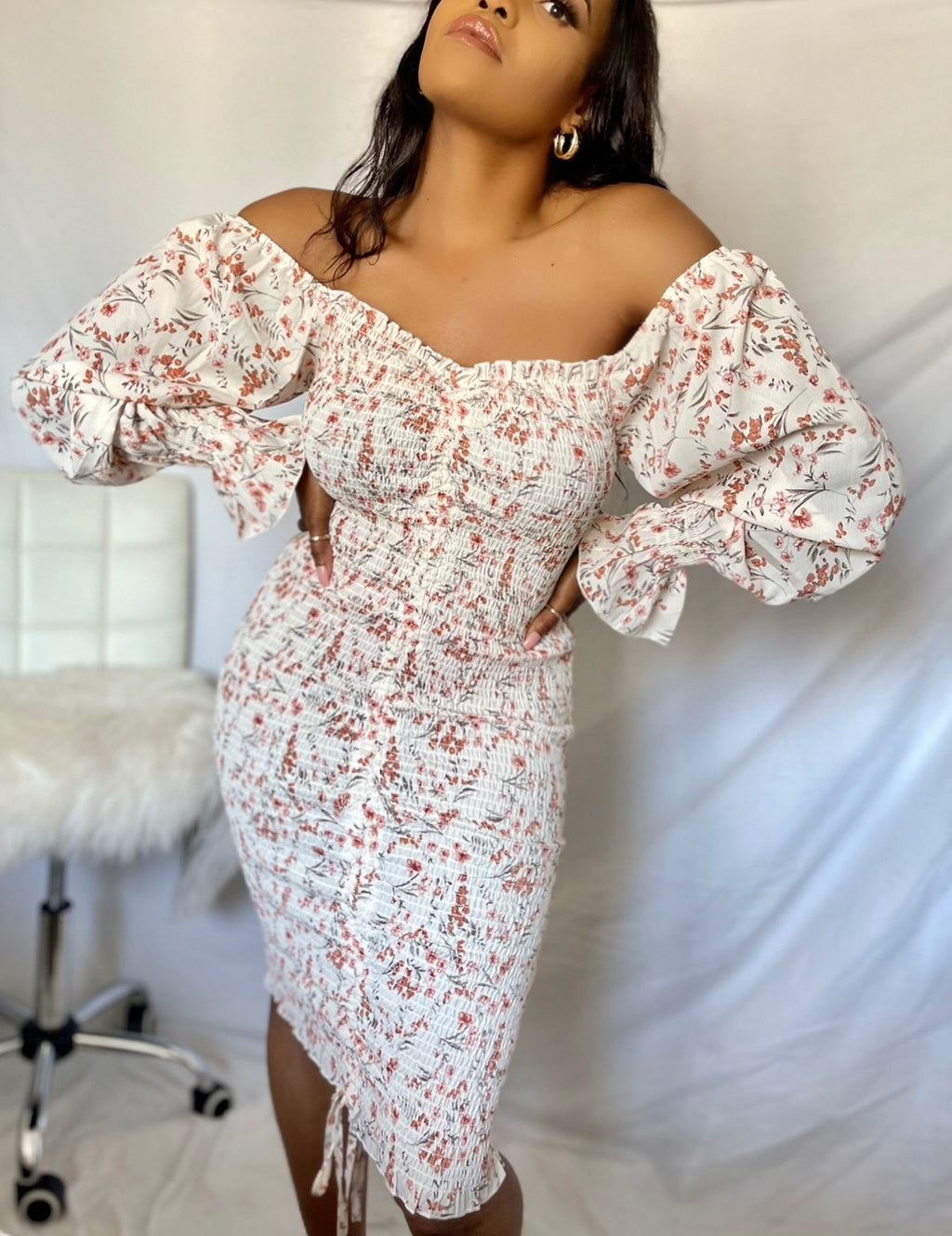 Floral Print Ruched Drawstring Dress | Best-Selling NEW