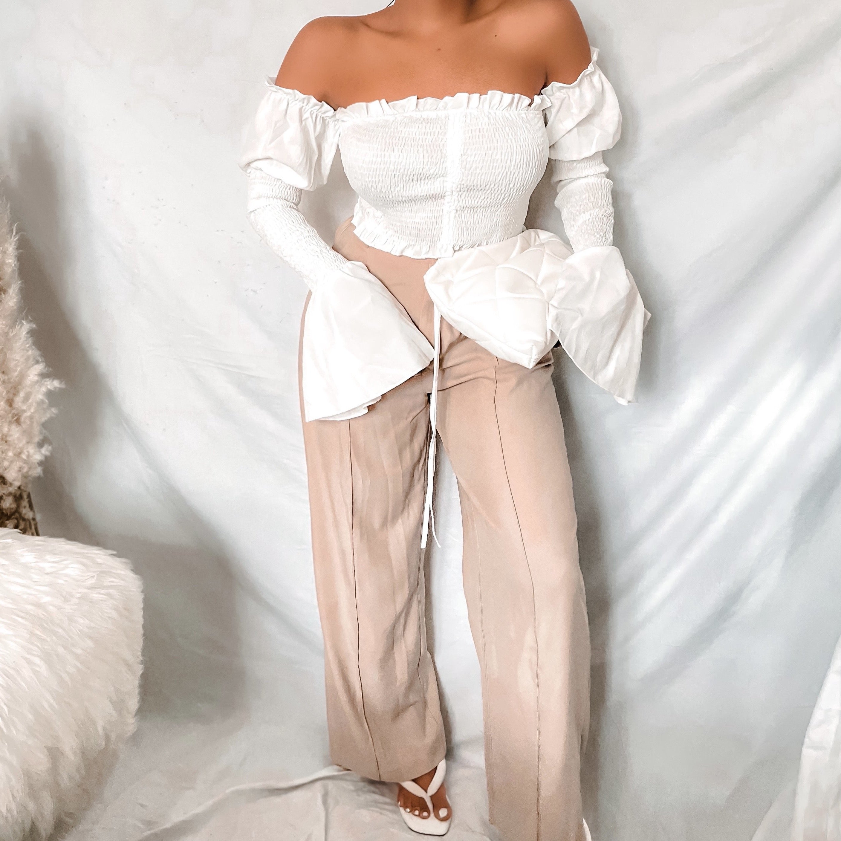 Off The shoulder drawstring Ruched Crop Top #BestSelling