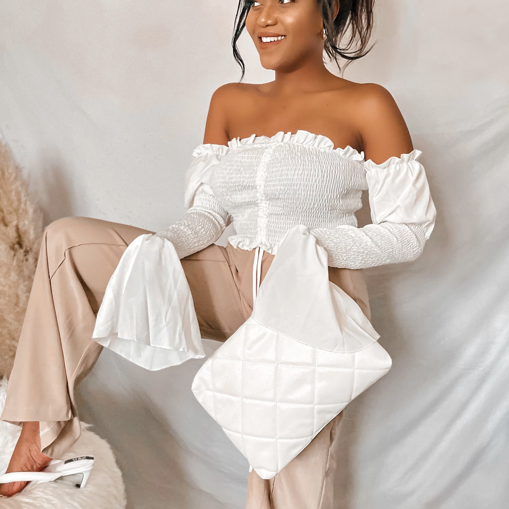 Off The shoulder drawstring Ruched Crop Top #BestSelling