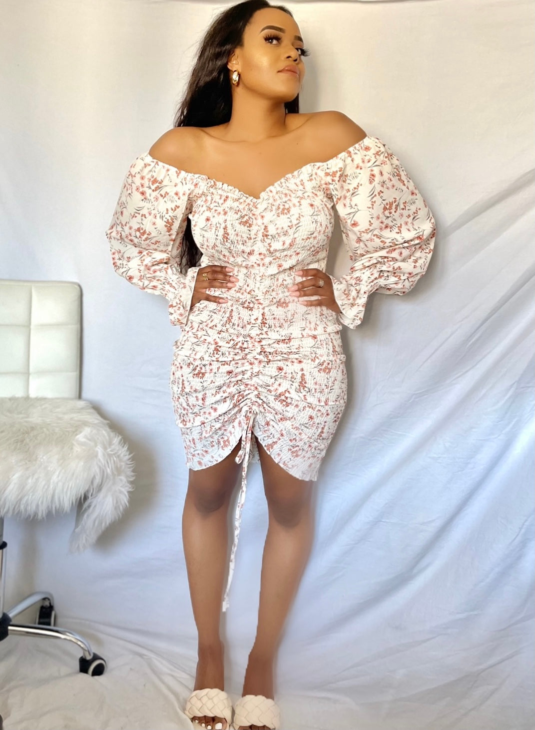 Floral Print Ruched Drawstring Dress | Best-Selling NEW