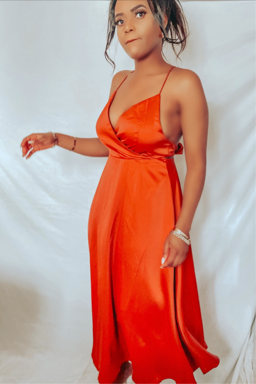 Silk/Satin Red Orange Summer Dress | Best-Selling