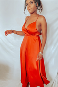 Silk/Satin Red Orange Summer Dress | Best-Selling