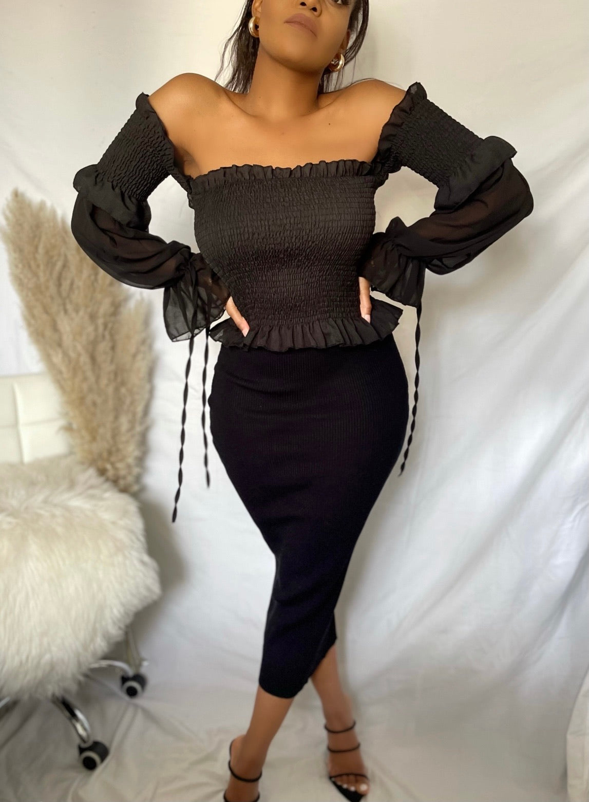 Off The Shoulder Chiffon sleeves Blouse