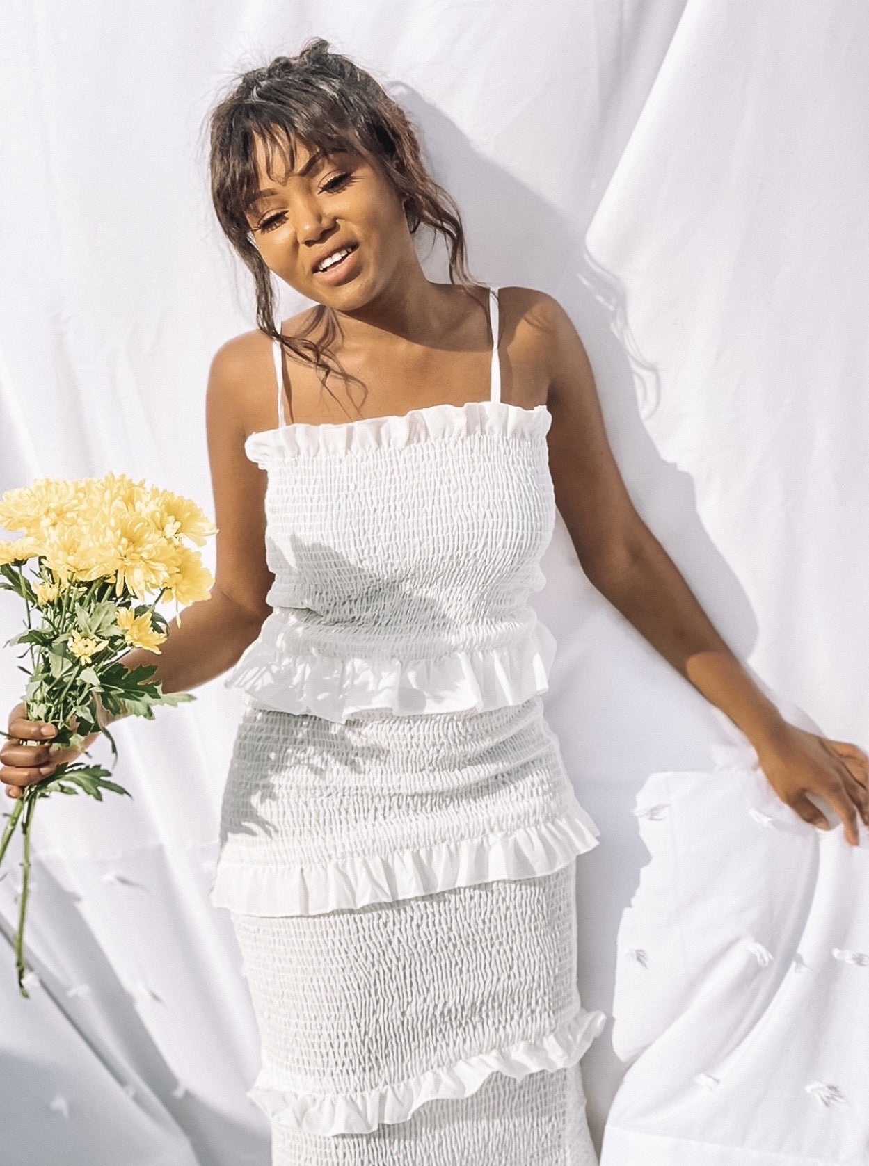 Midi Dress With Ruffles White