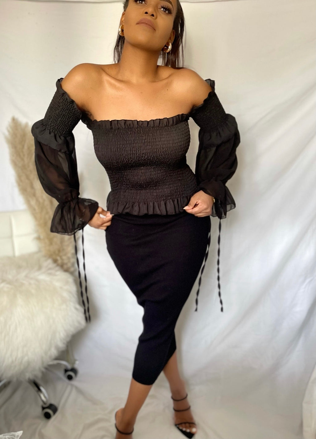 Off The Shoulder Chiffon sleeves Blouse