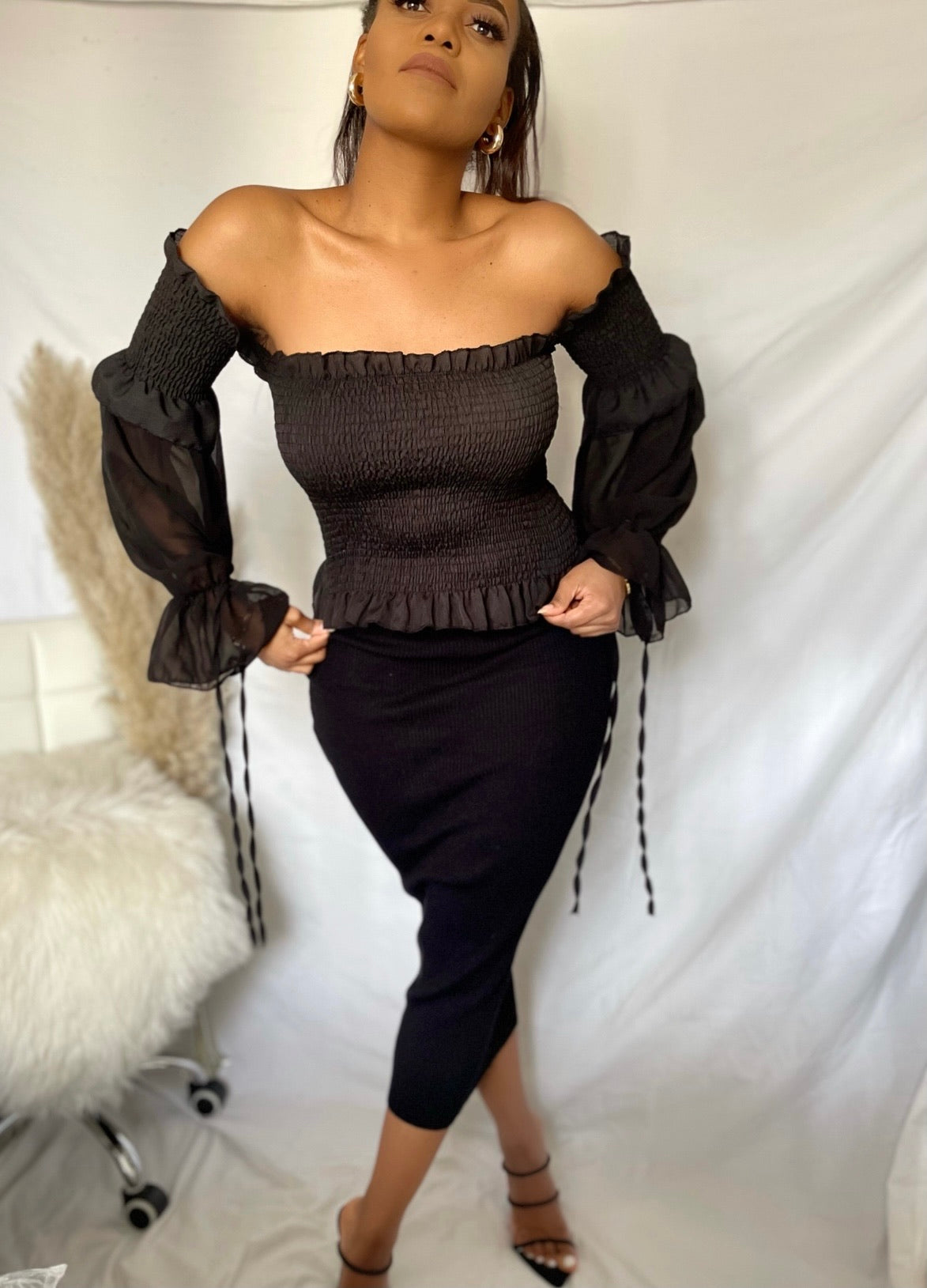 Off The Shoulder Chiffon sleeves Blouse