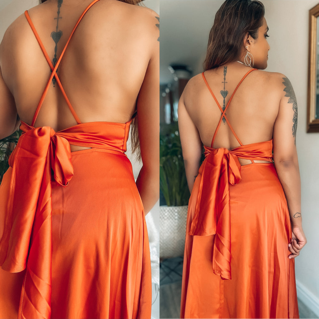 Silk/Satin Red Orange Summer Dress | Best-Selling