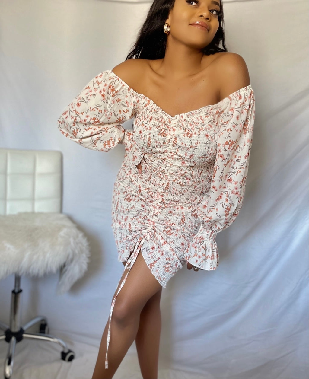 Floral Print Ruched Drawstring Dress | Best-Selling NEW