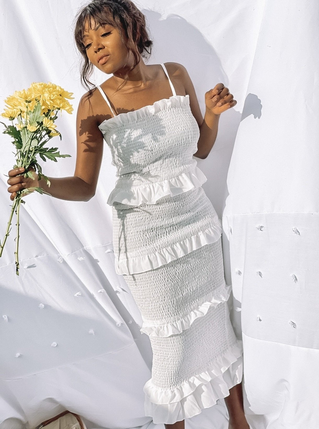 Midi Dress With Ruffles White
