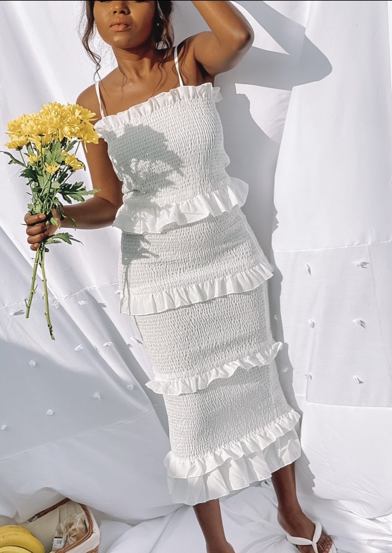 Midi Dress With Ruffles White