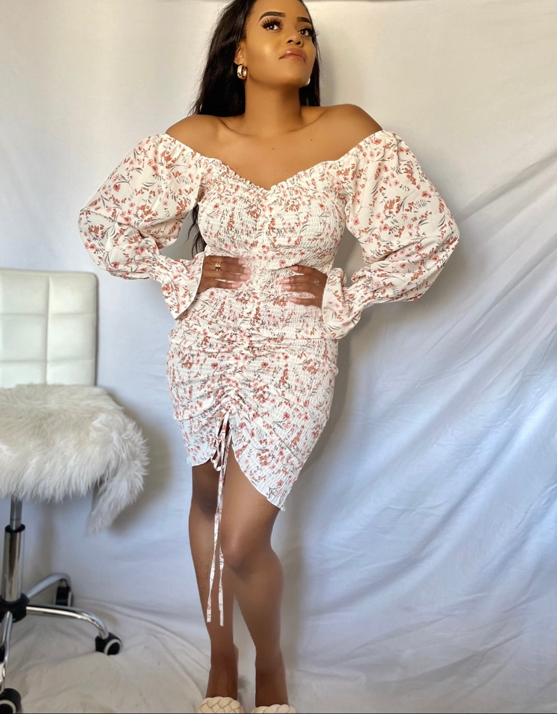 Floral Print Ruched Drawstring Dress | Best-Selling NEW
