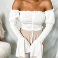 Off The shoulder drawstring Ruched Crop Top #BestSelling