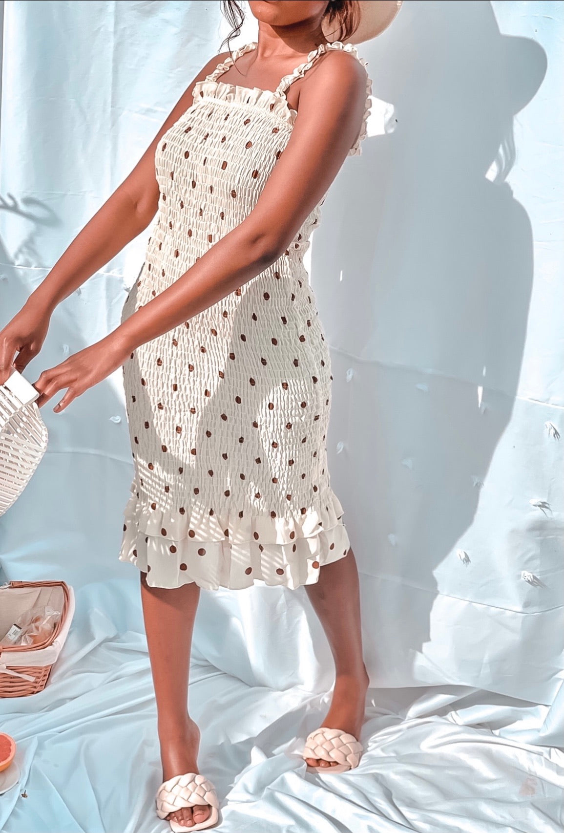 Polka dot Ruffle Strap Midi Dress Best-Selling
