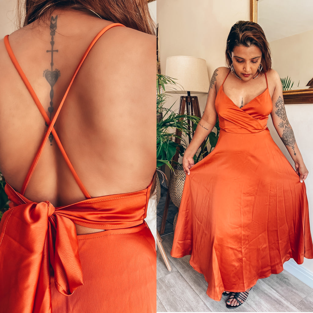 Silk/Satin Red Orange Summer Dress | Best-Selling