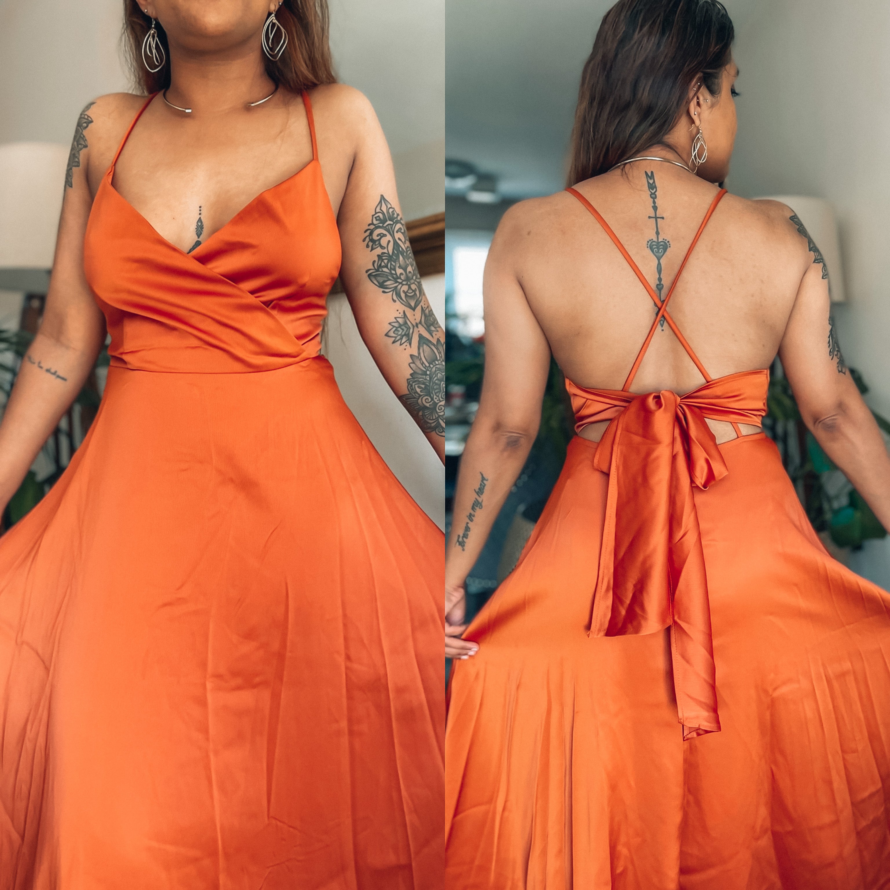 Silk/Satin Red Orange Summer Dress | Best-Selling