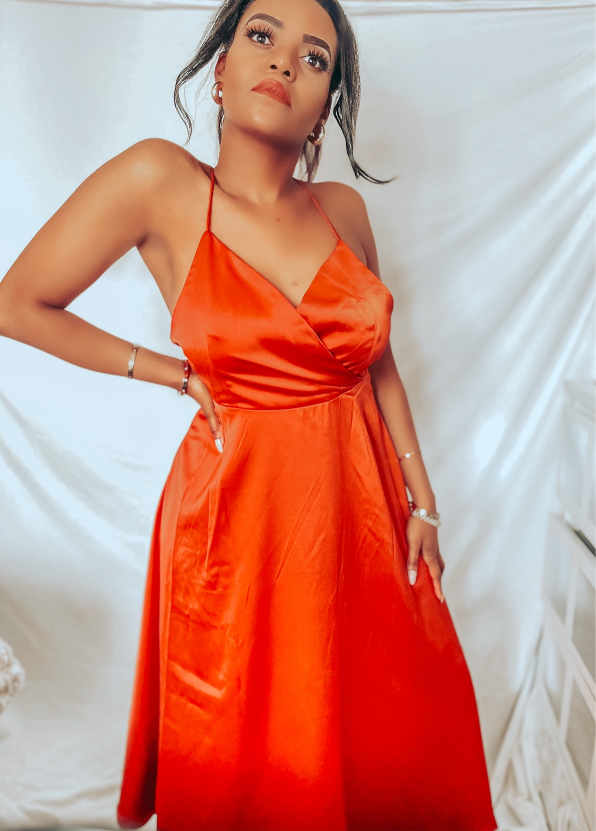 Silk/Satin Red Orange Summer Dress | Best-Selling