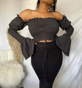 Off The Shoulder Ruched Drawstring Crop Top #BestSelling
