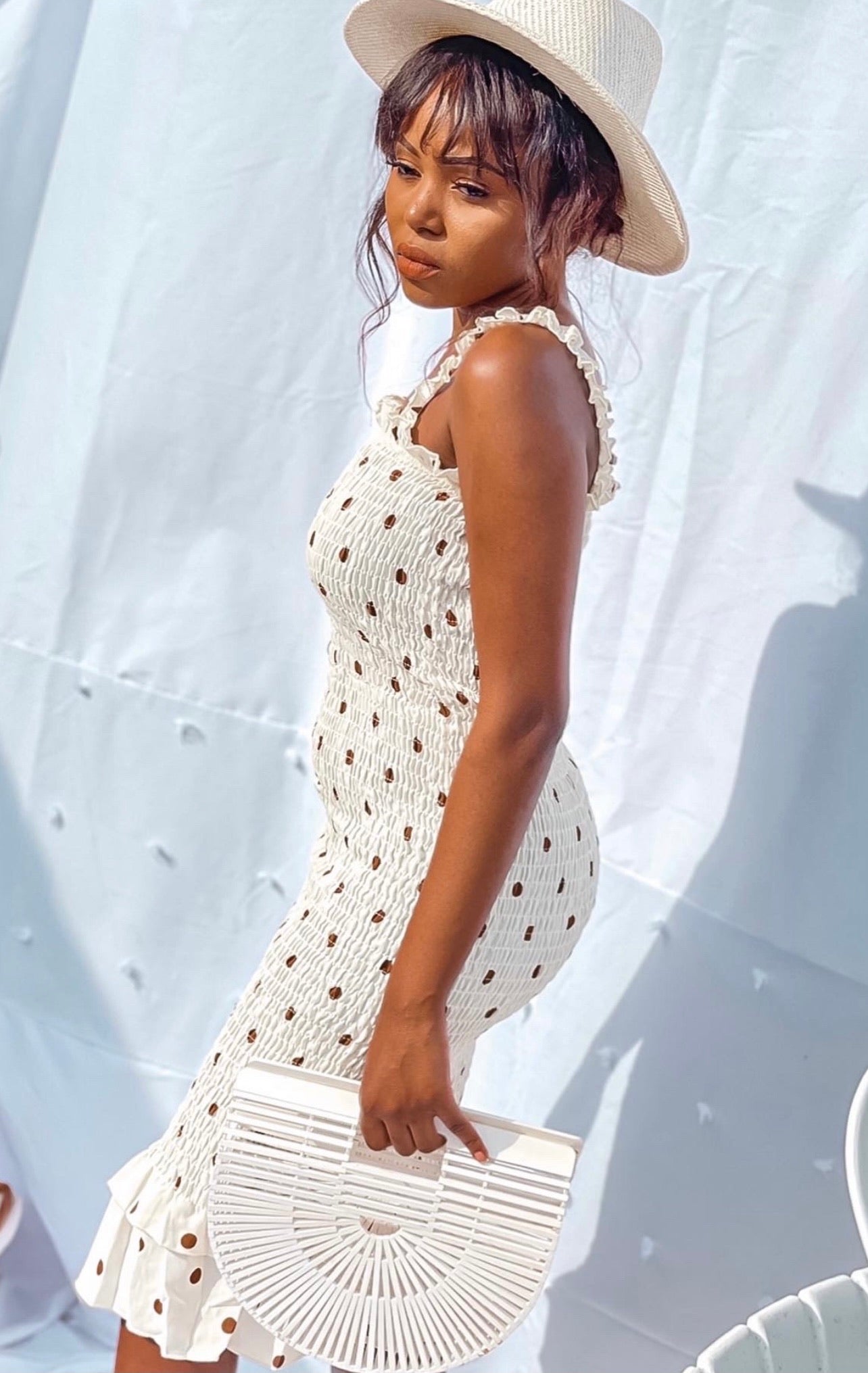 Polka dot Ruffle Strap Midi Dress Best-Selling