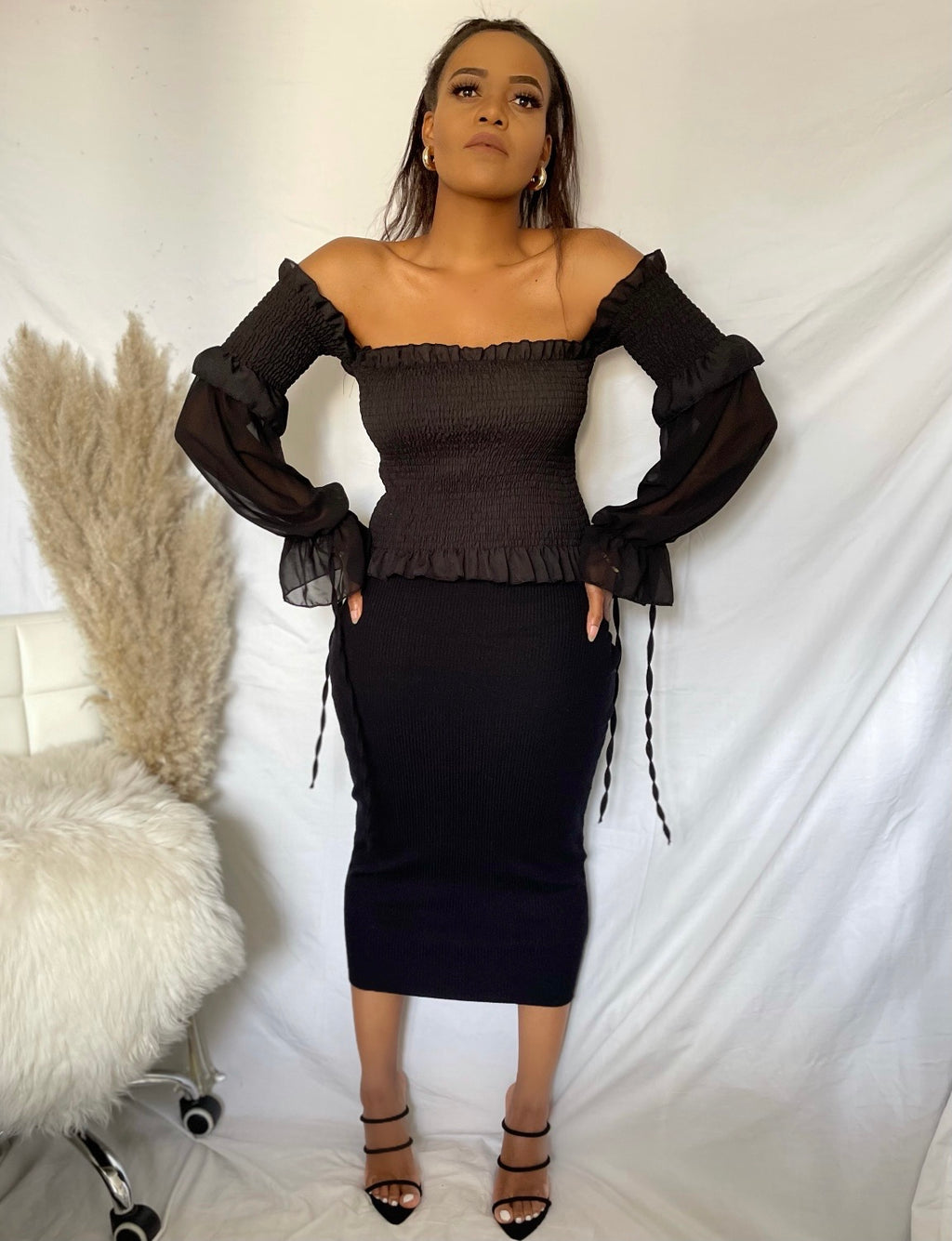 Off The Shoulder Chiffon sleeves Blouse