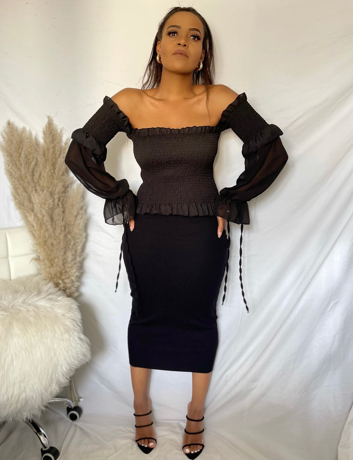 Off The Shoulder Chiffon sleeves Blouse
