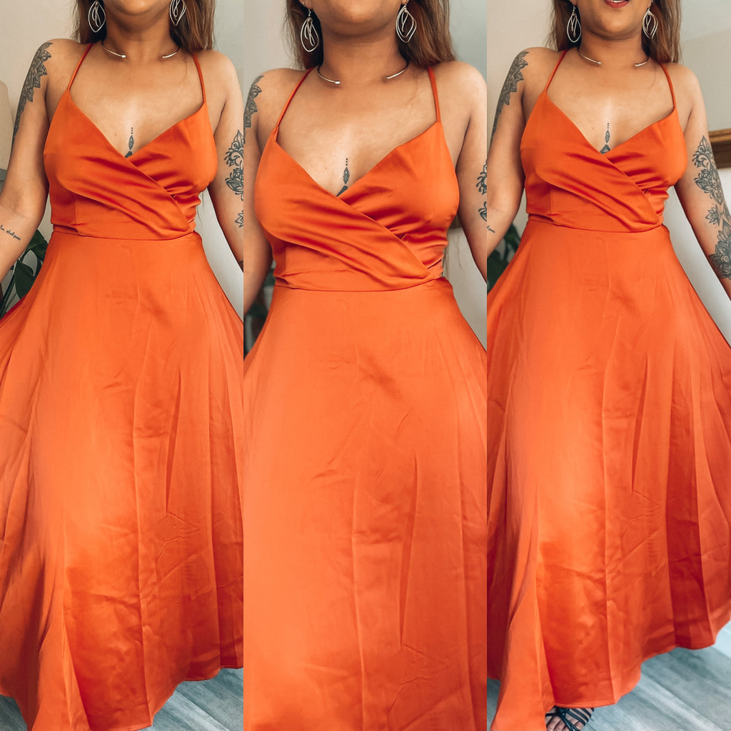 Silk/Satin Red Orange Summer Dress | Best-Selling