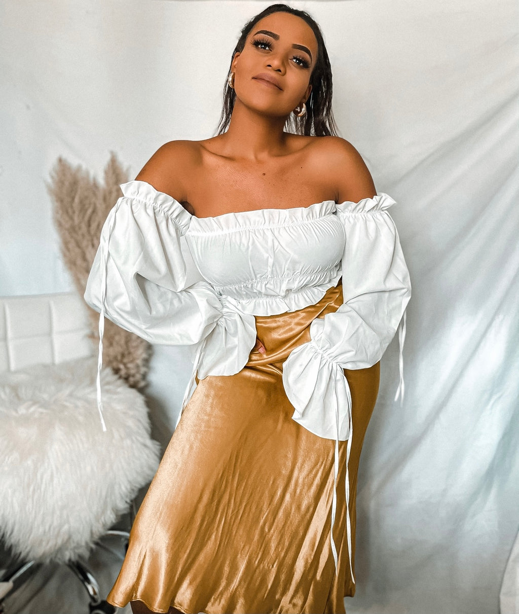 Off The Shoulder Long Sleeve Ruffle Crop Top