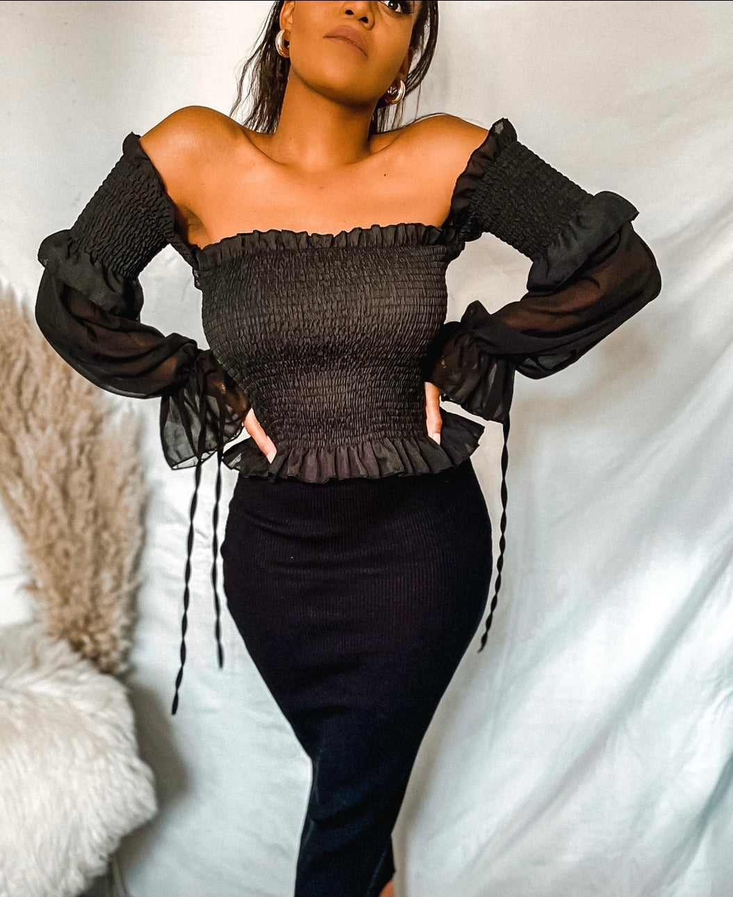 Off The Shoulder Chiffon sleeves Blouse